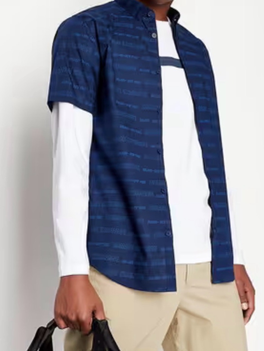 A/X Armani Exchange Navy Short-Sleeve Button-Down Jacquard Logo size XL